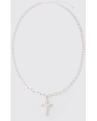 BoohooMAN - Chain Detail Cross Necklace In Silver - Lyst