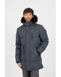 BoohooMAN - Brave Soul Longline Padded Parka Jacket With Faux Fur Hood - Lyst