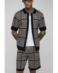 BoohooMAN - Tall Regular Fit Crochet Shirt & Relaxed Short Set - Lyst