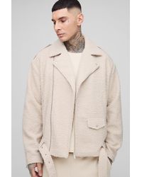 BoohooMAN - Tall Oversized Boucle Biker Jacket - Lyst