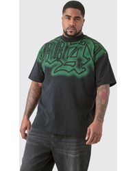 BoohooMAN - Plus Oversized Extended Neck Gothic Grafitti Spray T-shirt - Lyst