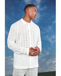 BoohooMAN - Oversized Long Sleeve Crochet Shirt - Lyst