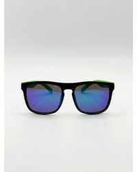 BoohooMAN - Svnx Matte Black Wayfarer Sunglasses With Blue Mirrored Lens - Lyst