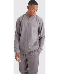BoohooMAN - Regular Fit Faux Suede Zip Smart Bomber Jacket - Lyst