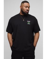 BoohooMAN - Plus Oversized Extended Neck Embroidered Miami Palm Tree T-Shirt - Lyst