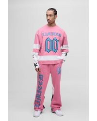 BoohooMAN - Oversized Boxy Varsity Star Print Faux Sleeve Gusset T-Shirt & Sweatpants Set - Lyst