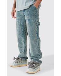 BoohooMAN - Baggy Carpenter Acid Wash Cord Trouser In Navy - Lyst