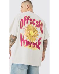 Boohoo - Oversized Floral Puff Back Print Wash T-shirt - Lyst