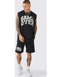 BoohooMAN - Oversized Game Over Rib Printed Tank & Shorts Set - Lyst