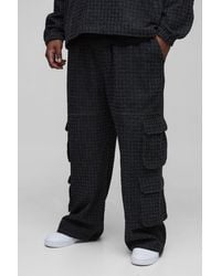 BoohooMAN - Plus Textured Denim Relaxed Fit Cargo Jeans - Lyst