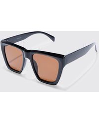 BoohooMAN - Square Sunglasses With Brown Lens In Black - Lyst