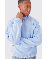 BoohooMAN - Boxy Brushed Extended Neck Knitted Jumper - Lyst