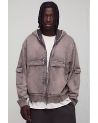 Boohoo - Coffee Oversized Boxy Carpenter Zip Through Hoodie - Lyst