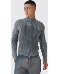 BoohooMAN - Muscle-Fit Pullover mit Acid-Waschung und Reißverschluss - Lyst