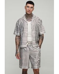 BoohooMAN - Tall Oversized Boxy Short Sleeve Flannel Satin Shirt & Short Set - Lyst