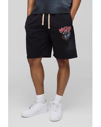 Boohoo - Pantalones Cortos Oversize Desgastados De Largo Medio Con Estampado Gráfico De Cruces Y Lavado A La Piedra - Lyst