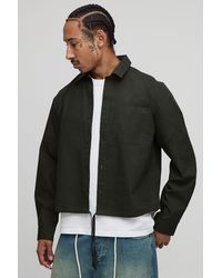 BoohooMAN - Long Sleeve Embroidered Boxy Oversized Bungee Hem Poplin Shirt - Lyst