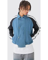 BoohooMAN - Denim And Nylon Hybrid Layered Boxy Jacket With Tape Detail - Lyst