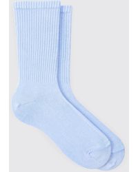 Boohoo - Acid Wash Plain Ribbed Sports Socks In Light Blue - Lyst