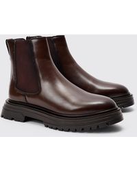 BoohooMAN - Pu Chunky Sole Chelsea Boot In Brown - Lyst