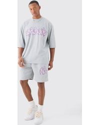 BoohooMAN - Oversized Worldwide Half Sleeve T-shirt And Short Set - Lyst