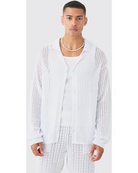 BoohooMAN - Relaxed Crochet Open Knit Long Sleeve Shirt In White - Lyst