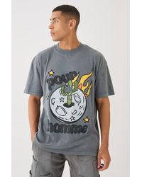 BoohooMAN - Oversized Extended Neck Space Puff Print T-shirt - Lyst