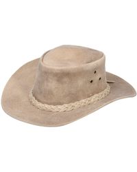BoohooMAN - Infinity Leather Cowboy Outback Real Vintage Leather Aussie Bush Hat - Lyst