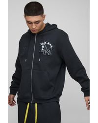 BoohooMAN - Oversize Hoodie mit BM-Applikation und Reißverschluss - Lyst