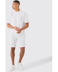 BoohooMAN - Boxy Ripple Pleated T-shirt And Short - Lyst