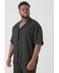 BoohooMAN - Plus Short Sleeve Drop Revere Linen Shirt In Black - Lyst