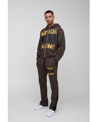 Boohoo - Oversized Boxy Graffiti 13 Varsity Zip Through Hooded Tracksuit - Lyst
