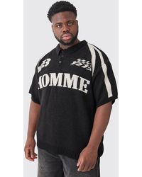 BoohooMAN - Plus Oversized Homme Knitted Polo In Black - Lyst
