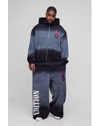 BoohooMAN - Plus Oversized Boxy Zip Thru Official Spray Wash Hooded Wide Leg Tracksuit - Lyst