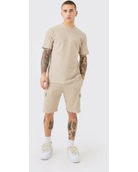 BoohooMAN - Slim-Fit T-Shirt & Cargo-Shorts in Waffeloptik - Lyst