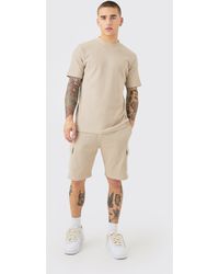 Boohoo - Slim-Fit T-Shirt & Cargo-Shorts in Waffeloptik - Lyst