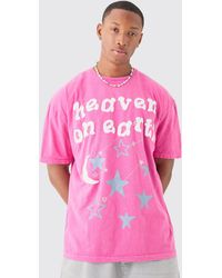 BoohooMAN - Oversized Heaven On Earth Puff Print T-shirt - Lyst