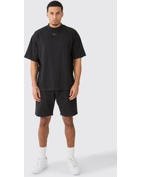 BoohooMAN - Man Oversized Extended Neck T-shirt And Relaxed Short Set - Lyst