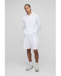 BoohooMAN - Lightweight Basic Regular Fit Over The Head Hoodie And Relaxed Jersey Short Set - Lyst