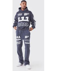 BoohooMAN - Tall Oversized Boxy Ribbed Puff Print Wash Hooded Tracksuit - Lyst
