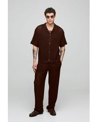 Boohoo - Oversized Revere Knitted Shirt & Relaxed Trouser Set - Lyst
