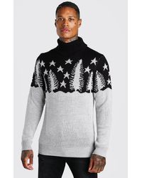 BoohooMAN - Muscle Fit Forest Roll Neck Christmas Sweater - Lyst