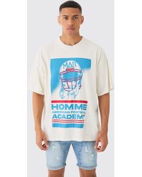 BoohooMAN - Oversized Extended Neck Wash Academy Varsity T-shirt - Lyst