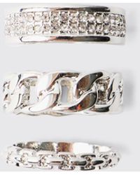 BoohooMAN - 3 Pack Silver Ring - Lyst