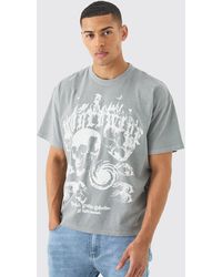 BoohooMAN - Oversized Overdye Skull Graphic T-shirt - Lyst