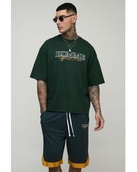 BoohooMAN - Tall Oversized Boxy Homme Landscape Print T-Shirt & Basket Ball Short Set - Lyst