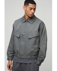 Boohoo - Oversized Boxy Peached Nylon Pocket Harrington Jacket - Lyst