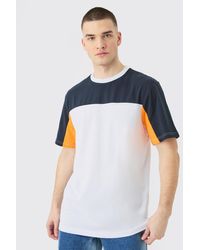 BoohooMAN - Tall Regular Fit Colour Block Panelled T-shirt In Navy - Lyst
