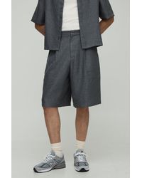 BoohooMAN - Wide Leg Textured Double Pleat Jort - Lyst