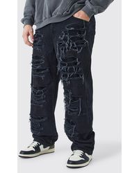 BoohooMAN - Plus Extreme Rip Rigid Relaxed Jean - Lyst